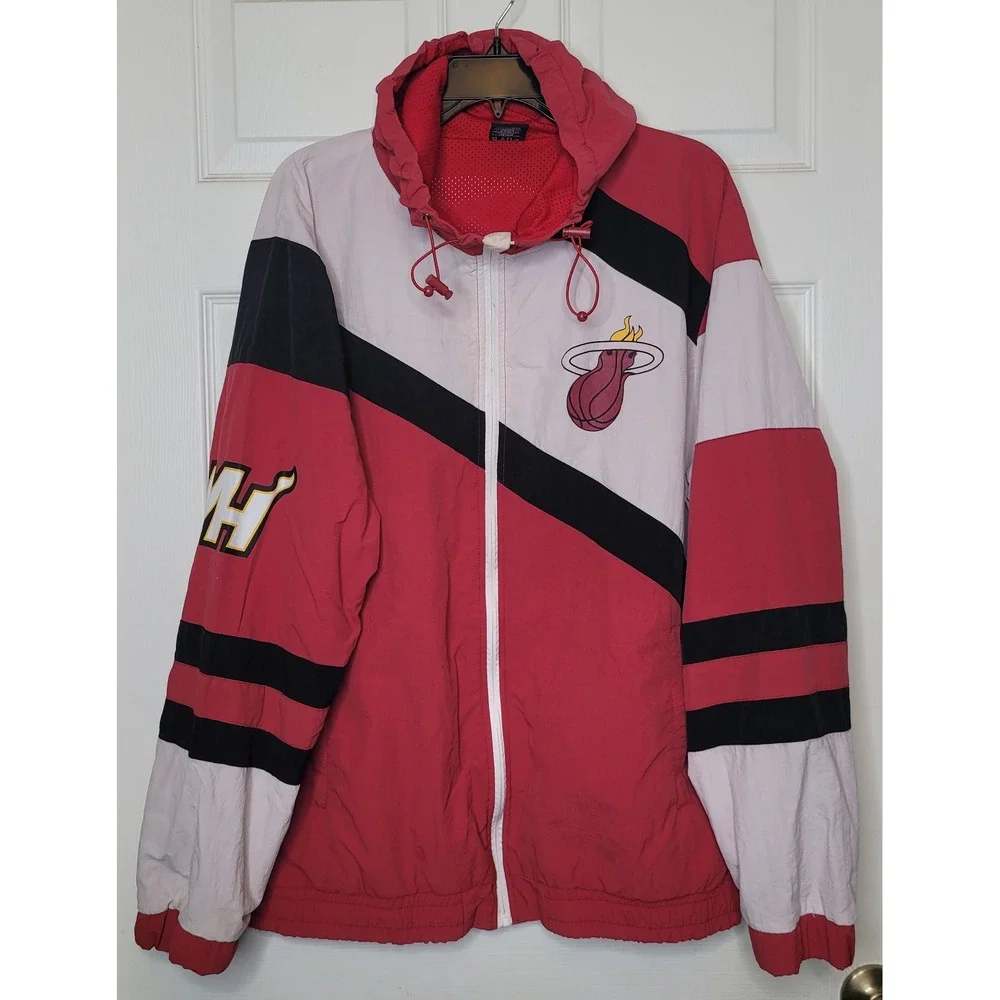 NBA Miami Heat Windbreaker Mens L Colorblock Hooded Full Zip Jacket